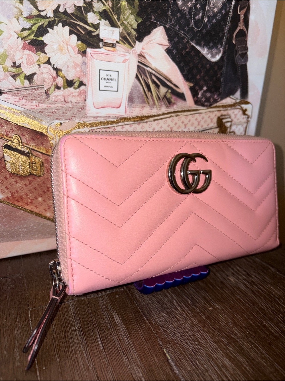 Gucci Pink GG Matelasse Marmont Zip Around Wallet Leather With Silver Accent - Picture 3 of 9